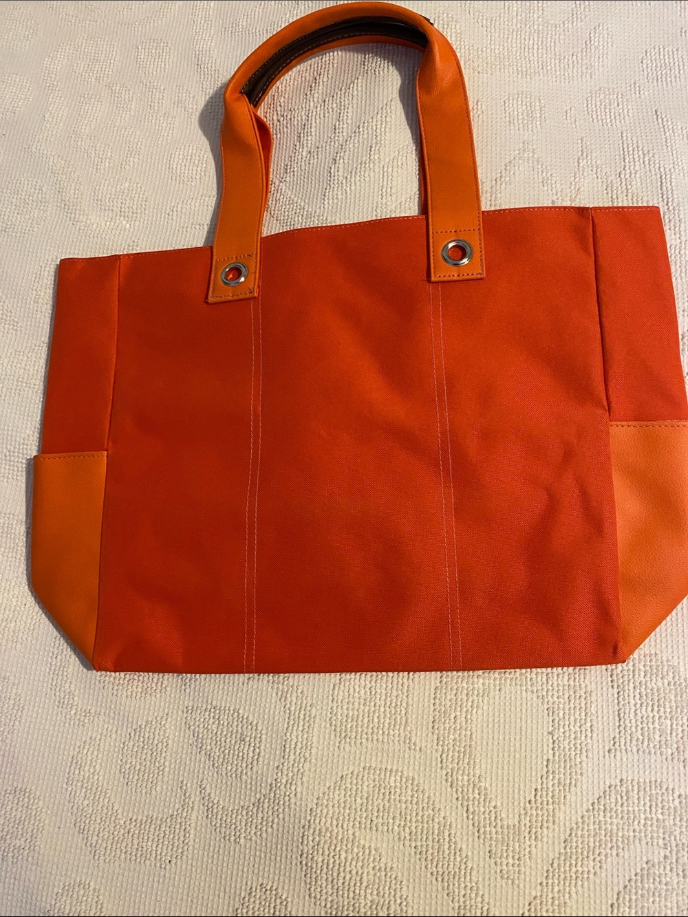 Lancome Vibrant Orange Canvas Tote with Leather Trim